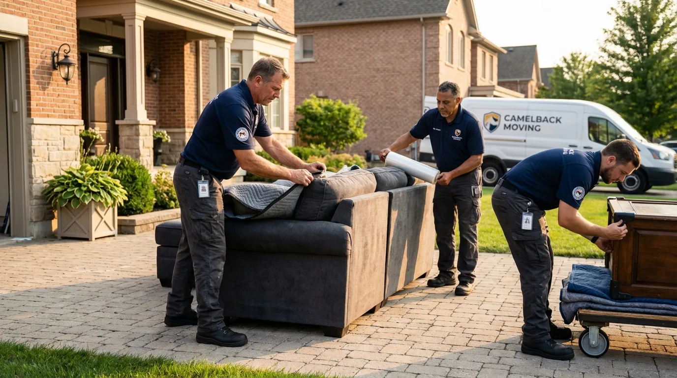 Large estate moving crew wrapping furniture in Independence, WI